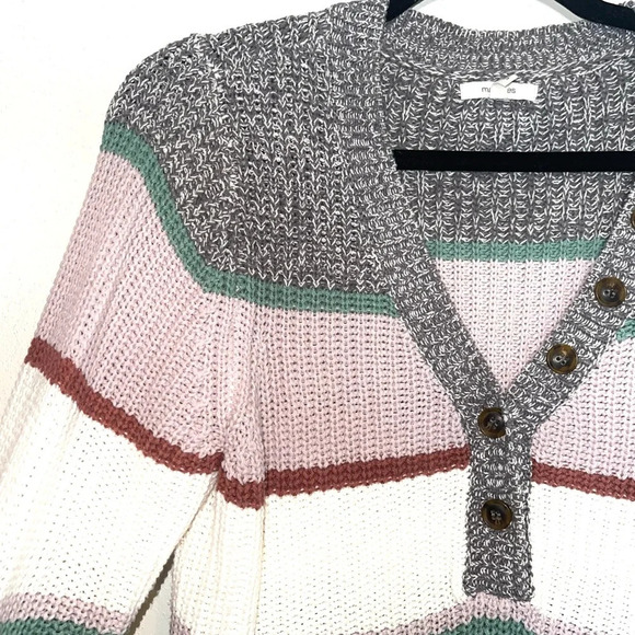 Maurices Multicolor Striped Button Front Henley Knit Sweater Small Women’s - Picture 4 of 12